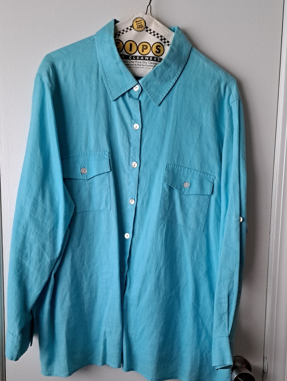 Studio Works Women’s Turquoise Linen Button-Down Shirt 2X